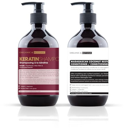 OB Set aus stärkendem Keratin-Shampoo und feuchtigkeitsspendender Spülung aus biologischem Anbau und Botanik | Spendet Feuchtigkeit, regeneriert und stärkt geschädigtes Haar – natürliche Haarpflege