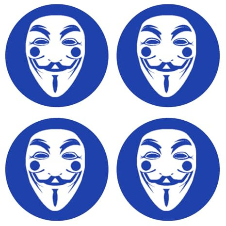 Sammys Shirt Store Anonymous Maske Guy Fawkes Mask Kennzeichen-Vinyl-Aufkleber 4Stück für EU-Kreis