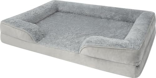 Ergonomisches Hundebett für große, mittlere und kleine Hunde - Ortopädisches Hundekissen - Hundecouch mit hohem Rand Farbe Grau Größe 50 cm x 60 cm x 14 cm