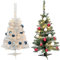 Christmas Tree & Decorations Set - 3ft Artificial Xmas Tree, Shatterproof Baubles, Warm White LED Fairy Lights for Home & Office - Red & White or Blue & Silver, 91cm/3ft