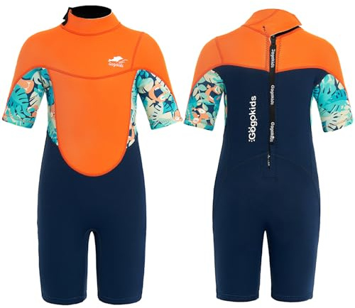 Gogokids Shorty Muta per Bambini, Mute in Neoprene da 2.5mm per Bambini, Mute Bagnate Corte Con Cerniera Posteriore per Comfort e Calore, Muta UV per Nuoto, Snorkeling e Surf, Età 8-9 Ragazzi, Orange