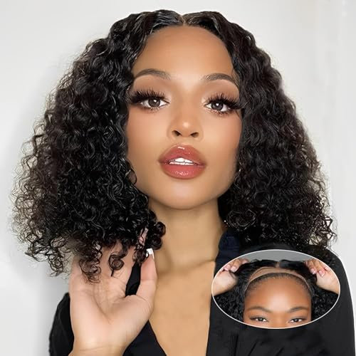 Wigs Human Hair Pre Plucked Pre Cut water Wave Bob Wig Human Hair Wear and Go Wig 4x4 HD Lace Closure Wigs for Beginners Upgraded No Glue 150% Density Natural Color (10 inch)