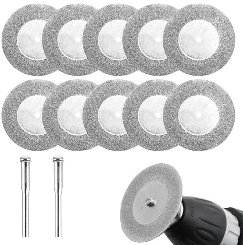 12PCS 40mm Diamond Cutting Discs with 2 Mandrels,Gemstones Glass Cutting Disks,Diamond Cutting Wheels,Shank Rotary Tool Accessories for Metal Glass,Tile Ceramics Wood Porcelain Plastic Stones
