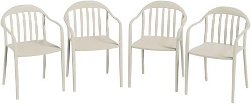 Outsunny Set 4 Sedie da Giardino Impilabili con Schienale e Braccioli, Sedie per Esterno in PP, Resistente ai Raggi UV e Impermeabile, 57x54x78 cm, Grigio Chiaro
