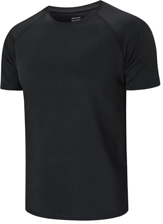 Cimic 1 Pack Running Top Men Casual Crew Neck Shirts Workout Plain Quick Dry Gym Top Moisture Wicking Active Athletic Shirts Short Sleeve Sport Tops(510) Black-L