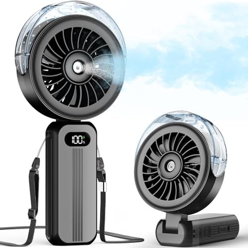 Otlonpe Handheld Mist Fan Portable, Powerful High Speed, Small Personal Rechargeable Cooling Misting Fan Water Spray Mister, 4000mAh Battery Operated for Travel Indoor Outdoor Hand Desk (Black)