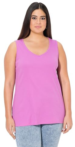 Ulla Popken Damen große Größen Übergrößen Plus Size Top, Rippjersey, Slim, V-Ausschnitt, ärmellos kühles pink 50+ 837975807-50+