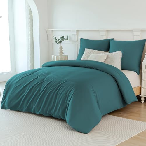 Soifox Winter Thermo Fleece Bettwäsche 200x200 Petrol, Flauschige und Warme Cashmere Touch Bettbezug + Kissenbezug 2er Set 80x80 cm mit Reißverschluss