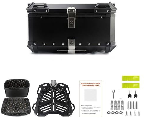 Mobeneno Aluminium Motorcycle Top Box 55L / 80L Motorcycle Tour Tail Box with Security Lock Waterproof Dustproof and Anti-Theft Motorbike Luggage Top Case for Storage Helmet