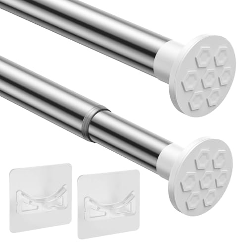 VirtuGro 50-80cm Gardinenstange Ohne Bohren Edelstahl bis 30KG Duschstange Ohne Bohren Teleskopstange zum Klemmen für Fenster Badezimmer Türen Kleiderschrank Verstellbar Verdickt & Robust Silber