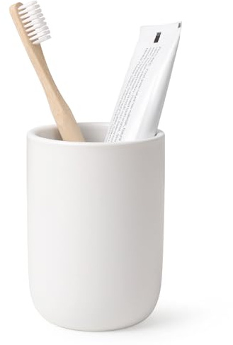 Zahnputzbecher Keramik Bosilunlife, 380 ml Weiß Zahnbürstenhalter im Soft-Touch, Mundwasser Tasse Zahnbecher Badezimmerbecher für Zahnbürste & Zahnpasta