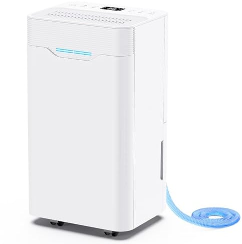 Deshumidificador 12L/Día, con 3 Modos, Temporizador de 24h, Apagado Automático, Deshumificadores de humedad para Hogar hasta 100m³, Tubo de Drenaje Drenaje Continuo, para Baños, Dormitorios, Blanco