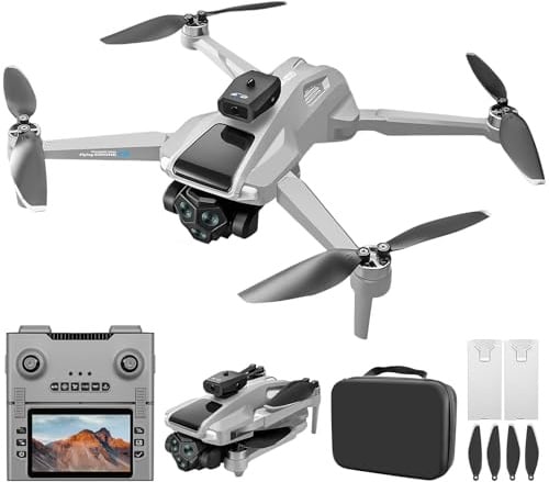 OBEST GPS Drohne mit Kamera 4K EIS Erwachsene mit Bildschirm 4.5 und 4GB | WIFI FPV Drone mit Hinderniserkennung, 2 Batterie 50Min, Auto Rückkehr, Seguimiento Follow Me, Faltbar RC Helicopter Grau