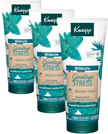 Kneipp Wirkdusche Goodbye Stress - feuchtigkeitsspendendes Duschgel mit ätherischen Ölen aus Rosmarin & Wasserminze für mehr Energie - vegan - ohne Mikroplastik - 200ml (Packung mit 3)