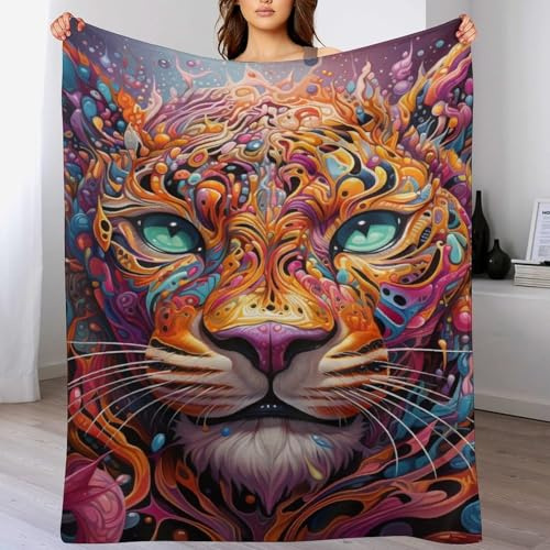 Tiger Decke Wohndecke Warm & Kuschelig, Überwurf Ideal Für Draußen, Camping, Couch, Bett, Reisen – Wolldecke 130×180cm