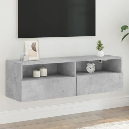 QJBSAVVA Floating TV Unit 100x30x30 cm Concrete Grey Engineered Wood Wall Mount Media Cabinet for Living Room Bedroom Modern Low Profile TV Stand with Storage