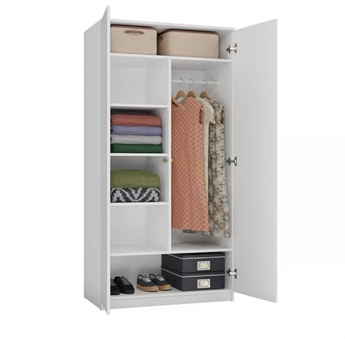CDF Armoire Penderie Large Chambre Enfant ou Adulte Design Moderne – Tout pour Le Montage Inclus – Rangement Vêtements et Jouets – SD 90 cm Blanc – 2 Portes