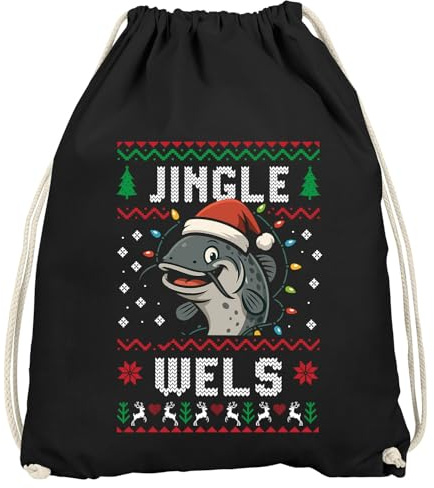 MoonWorks® Turnbeutel Weihnachten Ugly XMAS Spruch lustig Jingle Wels Wortspiel Weihnachtsbeutel Gymbag Schwarz unisize