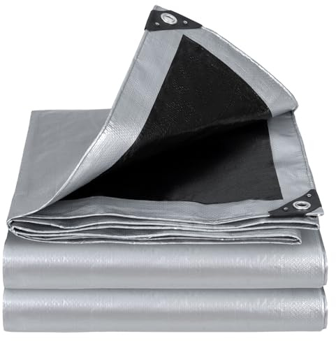Velway Bâche imperméable et résistante – 4 m x 5 m 100 g/m² avec œillets renforcés Protection UV Bâche en Plastique idéale pour l'intérieur et l'extérieur Argenté