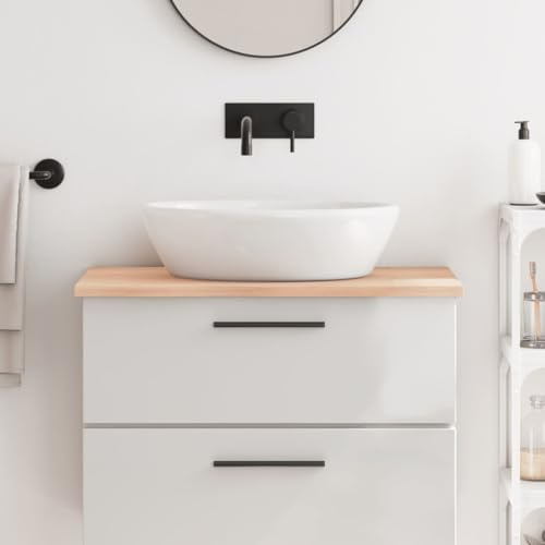 KTHLBRH Massivholz Waschtischplatte 80x50x2 cm aus unbehandelter Eiche mit Naturkante, handgefertigte Tischplatte für Badezimmer, stabil und vielseitig als Regal