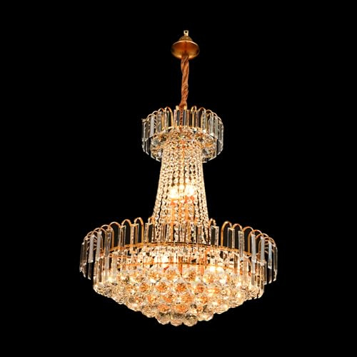 VonVVer Moderne Kristall Kronleuchter K9 ⌀60cm - Goldene Hängeleuchte mit 7 x E14-Fassungen, Deckenlampe 10-40cm Verstellbare Kette, Luxus Pendelleuchte für Wohnzimmer & Esszimmer