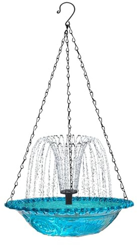 Fontana da bagno per uccelli a cascata solare, fontana sospesa a 2 strati, fontana da bagno per uccelli da appendere solare, per giardino e balcone (versione USB blu)