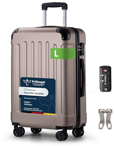 YONSLY Suitcase, TSA-Schloss YKK-Reißverschluss Reisekoffer, Hartschalenkoffer, Gepäck Trolley, 4 Rollen Rollkoffer Handgepäck (Champagner, L)