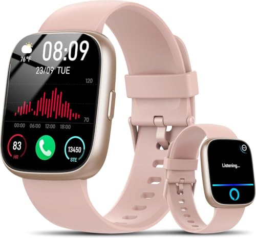 Smartwatch Damen Herren, 1.83 Fitness Tracker mit Alexa/Bluetooth Anrufen, 120+Sportmodi Fitnessuhr mit Herzfrequenz/Schlafmonitor/Schrittzähler, IP68 Wasserdicht Smart Watch für Android iOS, Rosa