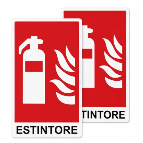 AGRICOM Cartello Estintore, Kit 2 Pezzi 9,5 x 17 cm in Polipropilene 0,5 mm, Segnaletica Antincendio Impermeabile e Resistente ai Raggi UV, 4 Strisce Biadesive Incluse, Made in Italy