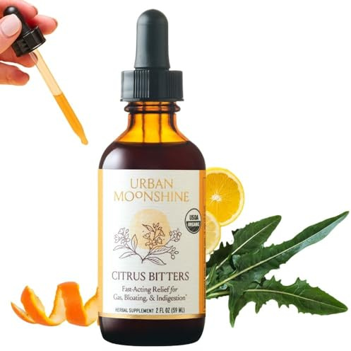 Urban Moonshine Citrus Digestive Bitters - Debloat - Gut Health - Appetite Regulation - Digestive Support - Certified Organic - Dandelion Root - Burdock Root - Citrus - 2 Fl Oz