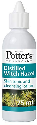 Potter's Herbals Distilled Witch Hazel | 75 ml Bottle | with Hamamelis Virginiana Twig Extract (Witch Hazel) | A Skin Tonic Used to Cleanse & Refresh The Skin, Single