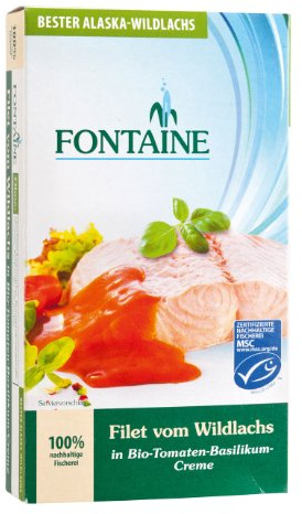 Fontaine Wildlachsfilet in Bio Tomaten-Basilikum-Creme 200g Fischkonserve, 3er Pack (3 x 200 g)