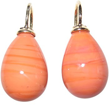 Stilvolle lachs-farbene Glas-Ohrringe Ohr-Hänger Tropfen-Ohrringe Bügel aus Sterling-Silber vergoldet klassisch Handarbeit Designer Heide Heinzendorff