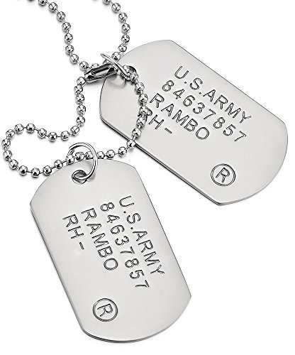 COOLSTEELANDBEYOND Classico due pezzi militari esercito dogtag - ciondolo collana uomo - con catena di palla 70 cm, Metallo, no-applicabile