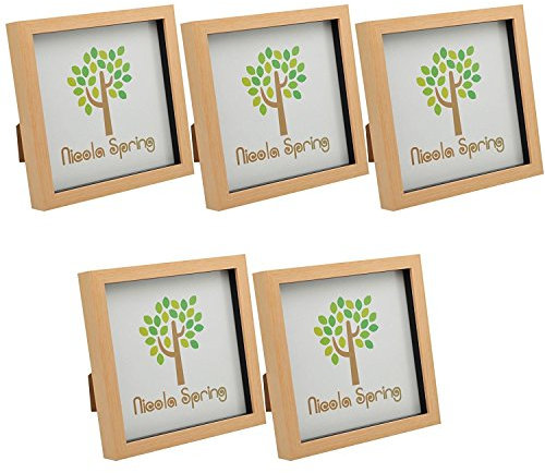 Nicola Spring 3D Shadow Box Photo Frames - 8 x 8 (20 x 20cm) - Pack of 5 - Light Wood 3D Photo Frame Box Picture Frame Square Display Case for Crafts, Keepsakes, Wedding, Graduation