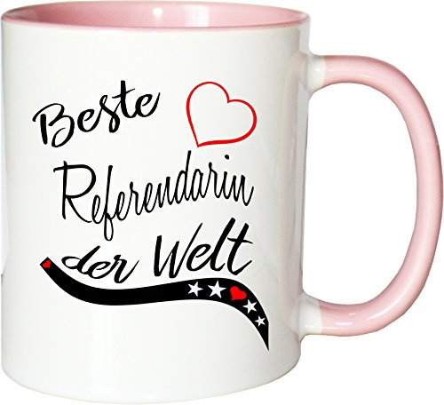 Mister Merchandise Becher Tasse Beste Referendarin der Welt. Kaffee Kaffeetasse liebevoll Bedruckt Beruf Job Arbeit Weiß-Rosa