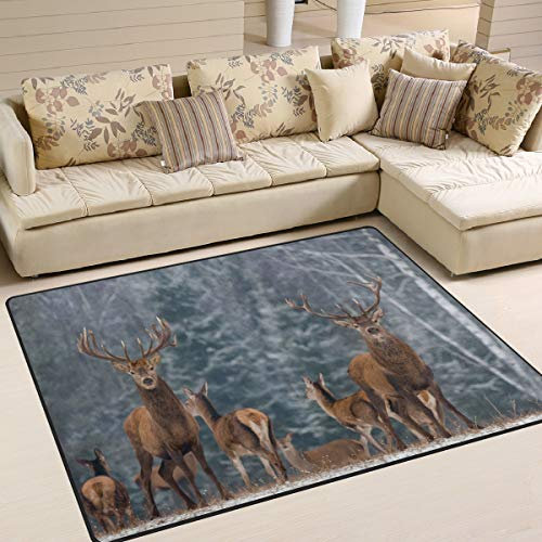 Use7 Vintage Teppich Hirsch Wald Landschaft Natur Vintage Bereich Teppich Teppich Teppich Teppich für Wohnzimmer Schlafzimmer, Textil, mehrfarbig, 160cm x 122cm(5.3 x 4 feet)