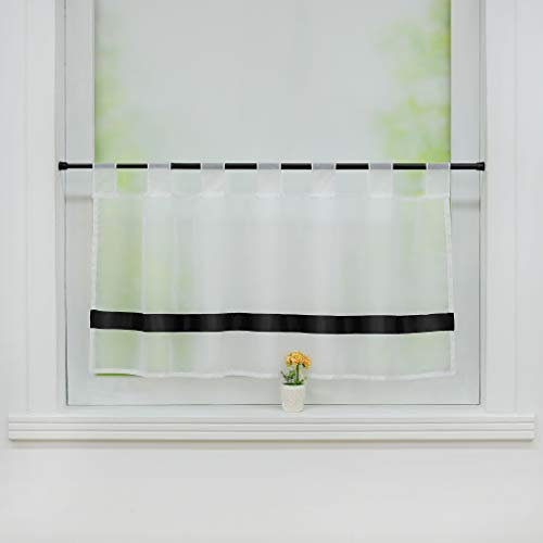 Joyswahl Scheibengardine Voile Bistrogardinen mit Satinband, Schlaufen »Julie« Küche Kurzgardine HxB 45x120cm Schwarz 1er Pack