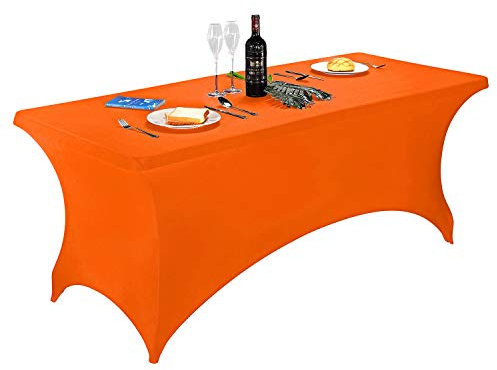 Spandex-Tischdecken, 1,8 m / 1,2 m Spandex-Tischdecke, rechteckige Stretch-Tischabdeckung für Klapptisch von Feizest (1,8 m, orange)