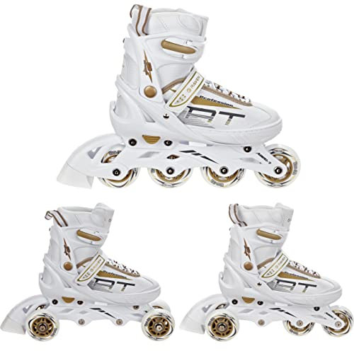 RAVEN Profession 3in1 Inlineskates Triskates Rollschuhe Inliner für Kinder und Erwachsene verstellbar (White/Gold, 38-42 (25cm-27,5cm))