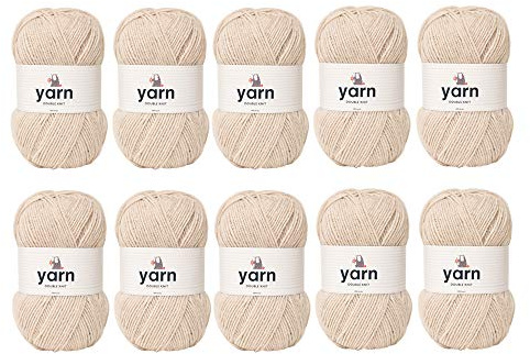 Korbond DK Beige Yarn - 10 x 100g Acrylic Wool - Lightweight, Hypoallergenic & Durable Double Knit Crochet Yarn Knitting Wool (2900m Total)