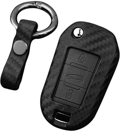 M.JVisun Doux Silicone Caoutchouc Clef Coque Porte-clés pour Citroen C3 Aircross C5 Aircross C-Elysee C4 Cactus Pliant Auto Clé - Noir - Rond Porte-clé
