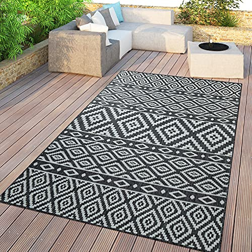 TT Home In- & Outdoor-Teppich, Für Balkon Und Terrasse Mit Skandi-Design, In Schwarz, Größe:80x200 cm