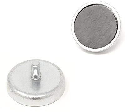 Ferrite Pot Magnet with M5 External Thread for Arts, Crafts, Model Making, DIY and Hobbies - 32mm dia x 7mm thick - 6kg Pull - Pack of 4