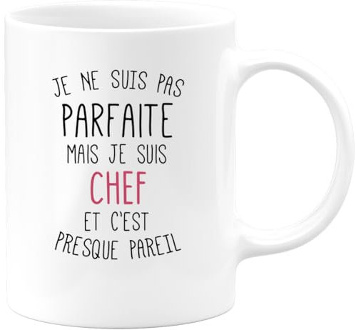 quotedazur - Mug Cadeau Chef - Je Ne Suis Pas Parfaite Mais Je Suis Chef - Tasse Cadeau Chef Femme - Blanc/Céramique