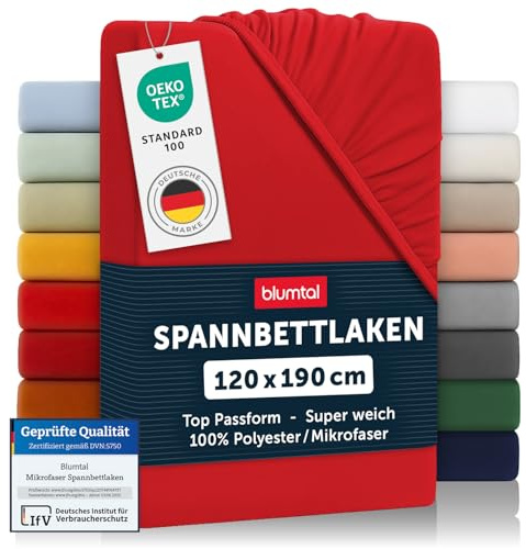Blumtal® 2er Set Spannbettlaken 120x190x30cm aus Microfaser - Oekotex zertifiziertes Bettlaken Spannbettlaken in Rot