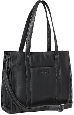 STILORD 'Ariana' Shopper Business Damen Leder Businesstasche Frauen Tote Bag Handtasche Arbeitstasche Bürotasche Vintage Elegant Echtleder, Farbe:schwarz