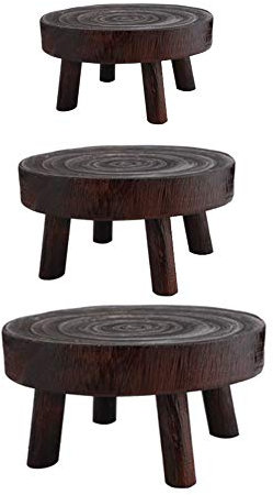 EESLL Mini-Holzhocker, Präsentationsständer, rund, für Pflanzen, Blumenarrangements, Pflanzenhalter, Topfpflanzenständer, Vintage, Holzmaserung, Blumentopf, Aufbewahrung, 3-teilig