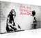 Runa Art Wandbild Banksy-Style Mädchen mit Vogel 1 Teilig 100 x 40 cm Modern Bild auf Vlies Leinwand Street Art Graffiti Loft Wohnzimmer Grau Blau 040612a