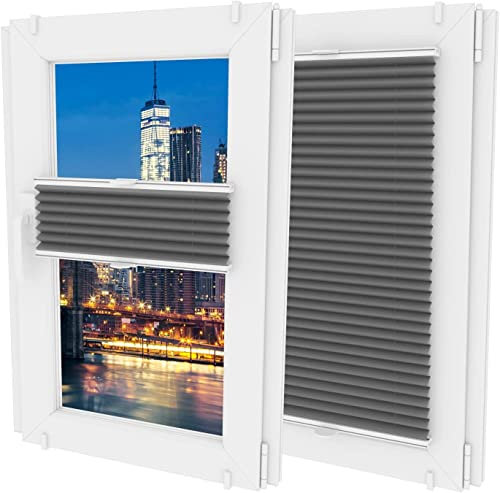 MW GROUP Plissee Ohne Bohren -Nicht-invasive Griffe - Schnelle und Einfache Installation Plissee - Rollos für Fenster Ohne Bohren - Rollos Für Fenster jeder Form(B 40cm x H 70cm,Dunkelgrau)